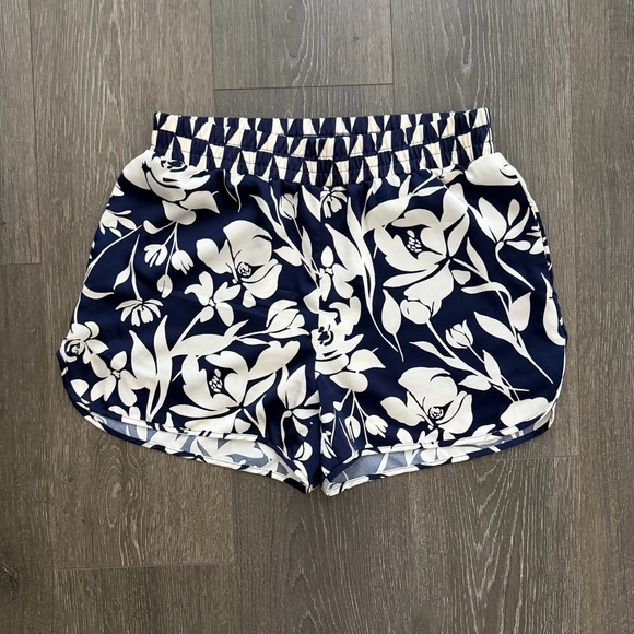 a new day Pants - A New Day Satin Blue Beige Shorts Travel Tropical Resort Preppy Small Coastal
